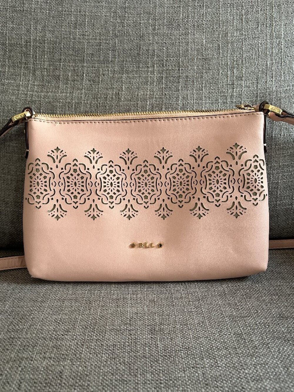 Lauren Ralph Lauren Tasmine Blush Pink Leather Crossbody Bag Coquette Girly Chic